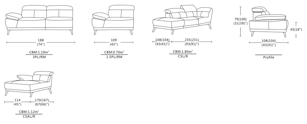Dimensions of Freda Sofa